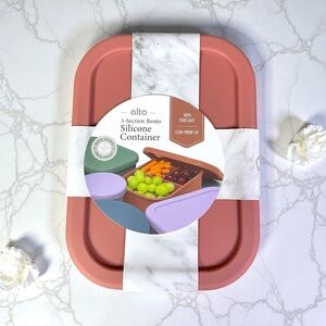 Silicone Bento Food Container 3-section Mauve  Leak-Proof Micro Dishwsr Safe NWT